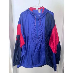 Vintage Nike Windbreaker Jacket XL Colorblock Blue Red 90s Anorak HalfZip Hooded